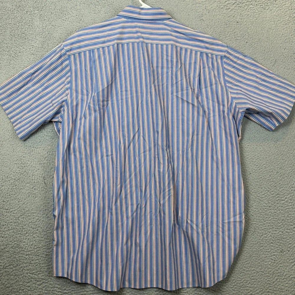 L.L. Bean Shirt Mens 2XL Traditional Fit Blue Orange Striped Button Down Casual